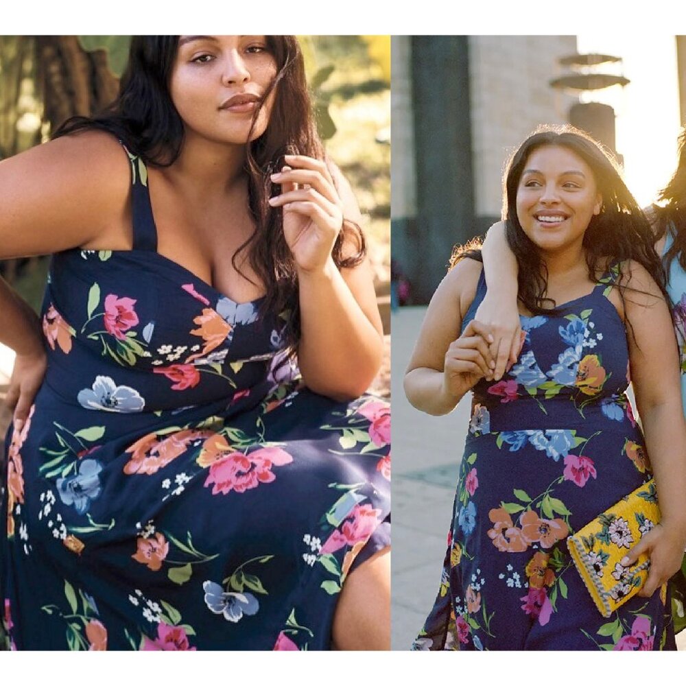 Anthropologie Navy Floral Handkerchief-Hem Midi Dress - Picture 3 of 6